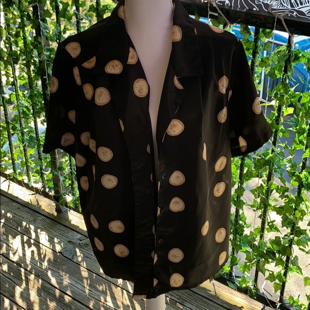 Black button up with circle patterns